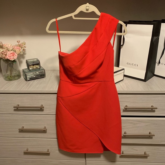BCBGMAXAZRIA ONE SHOULDER ASYMMETRICAL JEWEL RED COCKTAIL DRESS SIZE 4-$268 - Picture 2 of 6